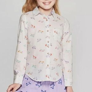Cat & Jack NWT Unicorn Print Girls Button Down Shirt size M 7/8